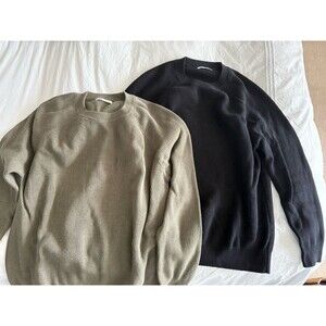 2 Zara Man Sweaters Mens L Long Sleeve Crew Neck Knit Black And Sage Green